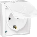Изображение товара Розетка Simon 15 1-местная для открытой установки 16А 250В, IP54 с заземлением Schuko шторки с крышкой, винтовые клеммы, цвет - белый