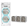 Изображение товара Розетка TOKOV ELECTRIC Dita 3-местная для открытой установки 16А, IP54 250В с заземлением, с прозрачной крышкой, цвет - серый