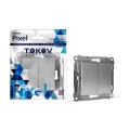 Изображение товара Переключатель двухклавишный TOKOV ELECTRIC Pixel 10А проходной скрытой установки, IP20, механизм, цвет - алюминий