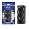 Изображение товара Розетка TOKOV ELECTRIC 3-местная для открытой установки 16А, IP20 250В с заземлением, корпус - АБС-пластик, цвет - карбон
