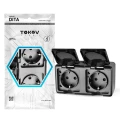 Изображение товара Розетка TOKOV ELECTRIC 2-местная для открытой установки 16А, IP54 250В с заземлением с крышкой, цвет - карбон