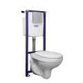 Изображение товара Унитаз подвесной Santeri Альфа комфорт ПЭК с сиденьем микролифт, инсталляцией и хром панелью (2 кнопки)