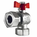 Изображение товара Кран шаровой STI 1/2″ Ду15 Ру25 полнопроходной, двухходовой, латунь, уплотнение - PTFE, внутренняя резьба / накидная гайка, ручка-бабочка, угловой, для котлов