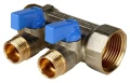 Изображение товара Коллектор STOUT SMB 6211 3/4″-1/2″ Ру10 с шаровыми кранами, синие ручки, корпус- никелированная латунь, 2 отвода