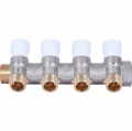 Изображение товара Коллектор STOUT SMB 6852 3/4″-1/2″ Ру10 распределительный, корпус- никелированная латунь, плоское уплотнение, 2 отвода