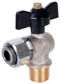 Изображение товара Кран шаровой STOUT SVB-0010 1/2″ Ду15x15 Ру20 стандартнопроходной, двухходовой, латунь CW617N, уплотнение - PTFE, наружная резьба / накидная гайка, ручка-бабочка