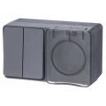 Изображение товара Блок Systeme Electric AtlasDesign Profi54 двухклавишный выключатель 10А и розетка 16А IP54 антрацит
