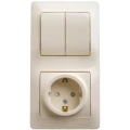 Изображение товара Блок комбинированный Systeme Electric Glossa двухклавишный выключатель + розетка с заземлением со шторками скрытой установки, номинальный ток - 10 А, степень защиты IP20, цвет - бежевый