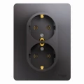 Изображение товара Розетка Systeme Electric Glossa 2-местная скрытой установки с заземлением, номинальный ток - 16 А, степень защиты IP20, в сборе, цвет - графит GSL001324