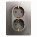 Изображение товара Розетка Systeme Electric Glossa 2-местная скрытой установки с заземлением, номинальный ток - 16 А, степень защиты IP20, в сборе, цвет - платина GSL001224