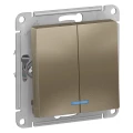 Изображение товара Выключатель двухклавишный Systeme Electric AtlasDesign скрытой установки с подсветкой, номинальный ток - 10 А, степень защиты IP20, механизм, цвет - шампань