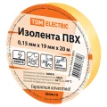 Изображение товара Изолента самозатухающая TDM ширина - 19 мм, длина - 20 м, толщина - 0.15 мм, материал - поливинилхлорид, цвет - желтый