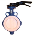 Изображение товара Затвор дисковый поворотный Tecofi TECFLON VP 4449R-02PTFE Ду40 Ру16 межфланцевый, корпус - ковкий чугун GGG50, диск - нержавеющая сталь CF8M футерованная РTFE, уплотнение - PTFE, с рукояткой