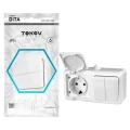 Изображение товара Блок TOKOV ELECTRIC Dita двухклавишный выключатель 10А + розетка 16А с заземлением открытой установки, номинальный ток - 16 А, 250 В, степень защиты IP54, цвет - белый