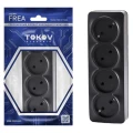 Изображение товара Розетка TOKOV ELECTRIC Frea 4-местная открытой установки без заземления, номинальный ток - 16 А, степень защиты IP20, цвет - карбон