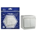 Изображение товара Двухклавишный выключатель TOKOV ELECTRIC Nix открытой установки IP54 10А серый