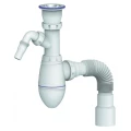 Изображение товара Сифон для кухонной мойки бутылочный Unicorn B320V 1 1/2″х40 с гофрой 40Х40/50, с отводом (штуцером), с нержавеющей решеткой