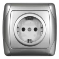 Изображение товара Розетка UNIVersal Маргарита 1-местная скрытой установки с заземлением, номинальный ток - 16 А, степень защиты IP20, цвет - серебро