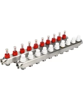 Коллекторная группа DN.ru GC1-31-10 1″ Ду25 Ру10 отводов — 10, в сборе с расходомерами и терморегулирующими клапанами, без переходников, корпус - нержавеющая сталь AISI 304