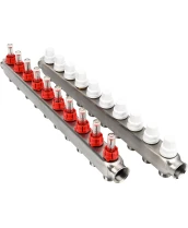 Коллекторная группа DN.ru GC1-31-10 1″ Ду25 Ру10 отводов — 10, в сборе с расходомерами и терморегулирующими клапанами, без переходников, корпус - нержавеющая сталь AISI 304