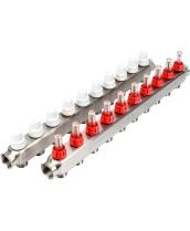 Коллекторная группа DN.ru GC1-31-10 1″ Ду25 Ру10 отводов — 10, в сборе с расходомерами и терморегулирующими клапанами, без переходников, корпус - нержавеющая сталь AISI 304