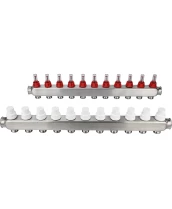 Коллекторная группа DN.ru GC1-31-11 1″ Ду25 Ру10 отводов — 11, в сборе с расходомерами и терморегулирующими клапанами, без переходников, корпус - нержавеющая сталь AISI 304