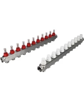Коллекторная группа DN.ru GC1-31-11 1″ Ду25 Ру10 отводов — 11, в сборе с расходомерами и терморегулирующими клапанами, без переходников, корпус - нержавеющая сталь AISI 304
