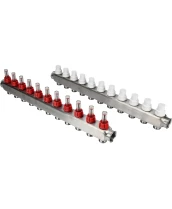Коллекторная группа DN.ru GC1-31-11 1″ Ду25 Ру10 отводов — 11, в сборе с расходомерами и терморегулирующими клапанами, без переходников, корпус - нержавеющая сталь AISI 304