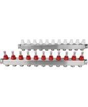 Коллекторная группа DN.ru GC1-31-11 1″ Ду25 Ру10 отводов — 11, в сборе с расходомерами и терморегулирующими клапанами, без переходников, корпус - нержавеющая сталь AISI 304