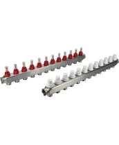 Коллекторная группа DN.ru GC1-31-12 1″ Ду25 Ру10 отводов — 12, в сборе с расходомерами и терморегулирующими клапанами, без переходников, корпус - нержавеющая сталь AISI 304