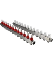 Коллекторная группа DN.ru GC1-31-12 1″ Ду25 Ру10 отводов — 12, в сборе с расходомерами и терморегулирующими клапанами, без переходников, корпус - нержавеющая сталь AISI 304
