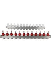 Коллекторная группа DN.ru GC1-31-12 1″ Ду25 Ру10 отводов — 12, в сборе с расходомерами и терморегулирующими клапанами, без переходников, корпус - нержавеющая сталь AISI 304
