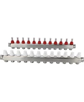 Коллекторная группа DN.ru GC1-31-12 1″ Ду25 Ру10 отводов — 12, в сборе с расходомерами и терморегулирующими клапанами, без переходников, корпус - нержавеющая сталь AISI 304