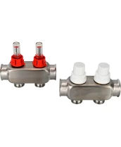 Коллекторная группа DN.ru GC1-31-2 1″ Ду25 Ру10 отводов — 2, в сборе с расходомерами и терморегулирующими клапанами, без переходников, корпус - нержавеющая сталь AISI 304