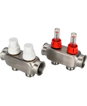 Коллекторная группа DN.ru GC1-31-2 1″ Ду25 Ру10 отводов — 2, в сборе с расходомерами и терморегулирующими клапанами, без переходников, корпус - нержавеющая сталь AISI 304