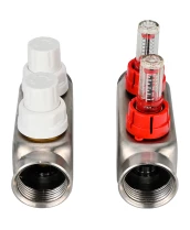 Коллекторная группа DN.ru GC1-31-2 1″ Ду25 Ру10 отводов — 2, в сборе с расходомерами и терморегулирующими клапанами, без переходников, корпус - нержавеющая сталь AISI 304