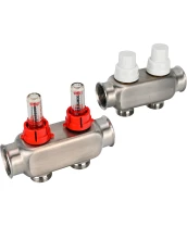 Коллекторная группа DN.ru GC1-31-2 1″ Ду25 Ру10 отводов — 2, в сборе с расходомерами и терморегулирующими клапанами, без переходников, корпус - нержавеющая сталь AISI 304
