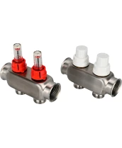 Коллекторная группа DN.ru GC1-31-2 1″ Ду25 Ру10 отводов — 2, в сборе с расходомерами и терморегулирующими клапанами, без переходников, корпус - нержавеющая сталь AISI 304