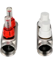 Коллекторная группа DN.ru GC1-31-2 1″ Ду25 Ру10 отводов — 2, в сборе с расходомерами и терморегулирующими клапанами, без переходников, корпус - нержавеющая сталь AISI 304