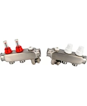 Коллекторная группа DN.ru GC2-31-2 1″ Ду25 Ру10 отводов — 2, в сборе с расходомерами и терморегулирующими клапанами, дренажным краном и воздухоотводчиком, с заглушками, без переходников, корпус - нержавеющая сталь AISI 304