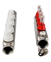 Коллекторная группа DN.ru GC2-31-4 1″ Ду25 Ру10 отводов — 4, в сборе с расходомерами и терморегулирующими клапанами, дренажным краном и воздухоотводчиком, с заглушками, без переходников, корпус - нержавеющая сталь AISI 304