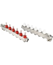 Коллекторная группа DN.ru GC2-31-6 1″ Ду25 Ру10 отводов — 6, в сборе с расходомерами и терморегулирующими клапанами, дренажным краном и воздухоотводчиком, с заглушками, без переходников, корпус - нержавеющая сталь AISI 304