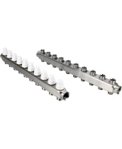 Коллекторная группа DN.ru GC3-31-10 1″ Ду25 Ру10 отводов — 10, в сборе с терморегулирующими клапанами и запорно-балансировочными клапанами, без переходников, корпус - нержавеющая сталь AISI 304