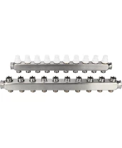 Коллекторная группа DN.ru GC3-31-10 1″ Ду25 Ру10 отводов — 10, в сборе с терморегулирующими клапанами и запорно-балансировочными клапанами, без переходников, корпус - нержавеющая сталь AISI 304