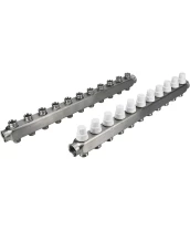 Коллекторная группа DN.ru GC3-31-11 1″ Ду25 Ру10 отводов — 11, в сборе с терморегулирующими клапанами и запорно-балансировочными клапанами, без переходников, корпус - нержавеющая сталь AISI 304
