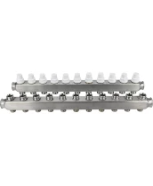 Коллекторная группа DN.ru GC3-31-11 1″ Ду25 Ру10 отводов — 11, в сборе с терморегулирующими клапанами и запорно-балансировочными клапанами, без переходников, корпус - нержавеющая сталь AISI 304