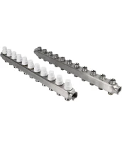 Коллекторная группа DN.ru GC3-31-11 1″ Ду25 Ру10 отводов — 11, в сборе с терморегулирующими клапанами и запорно-балансировочными клапанами, без переходников, корпус - нержавеющая сталь AISI 304