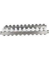 Коллекторная группа DN.ru GC3-31-11 1″ Ду25 Ру10 отводов — 11, в сборе с терморегулирующими клапанами и запорно-балансировочными клапанами, без переходников, корпус - нержавеющая сталь AISI 304