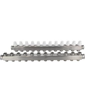 Коллекторная группа DN.ru GC3-31-12 1″ Ду25 Ру10 отводов — 12, в сборе с терморегулирующими клапанами и запорно-балансировочными клапанами, без переходников, корпус - нержавеющая сталь AISI 304