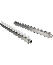 Коллекторная группа DN.ru GC3-31-12 1″ Ду25 Ру10 отводов — 12, в сборе с терморегулирующими клапанами и запорно-балансировочными клапанами, без переходников, корпус - нержавеющая сталь AISI 304